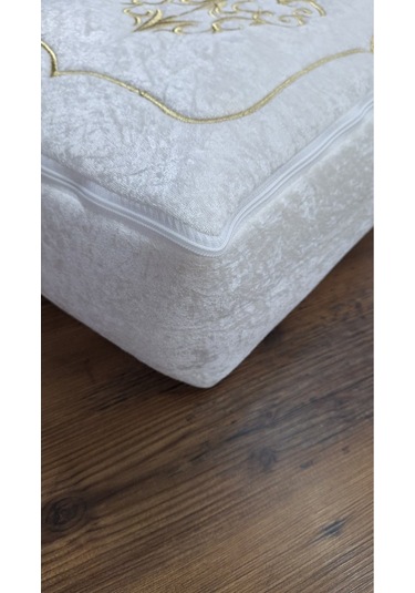 Laura Kadife Gold Nakışlı Hurç Orta Boy 40x40x20 Cm Çeyizlik Nişan Düğün Gelin Bohçası Beyaz