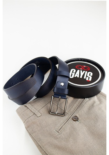 Özel Kutulu Lacivert Hakiki Deri Erkek Kumaş Pantolon Kemeri