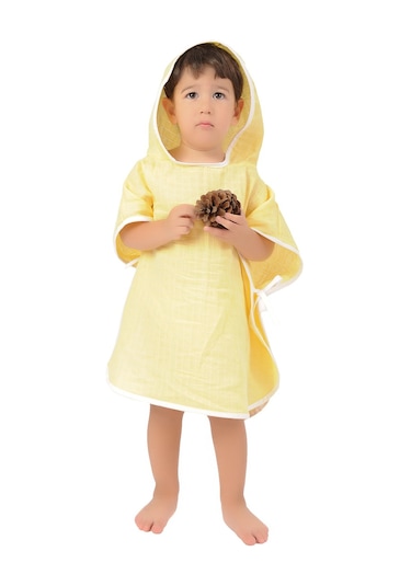Çocuk Bebek Müslin Panço Kapüşonlu 1-4 Yaş - Sarı