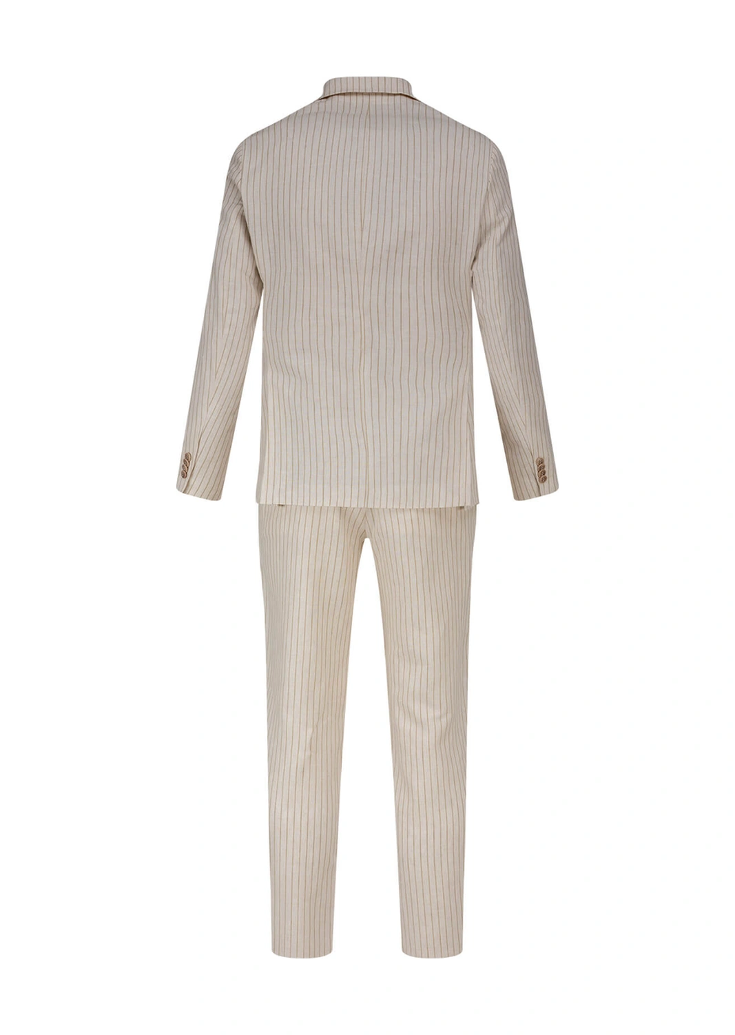 Keten Regular Fit Çizgili Kruvaze Keten Takım Keten Ç.