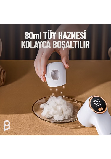 Şarjlı Tüy Tiftik Temizleme Cihazı Dijital Ekranlı Tiftik Alma Makinesi 3 Kademeli Tüy Toplayıcı Beyaz