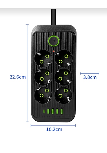 6 Lı Priz 6 Soket 220v 4usb 5v2.1a 1 Pd 2.1a Şarj Çoklu Priz