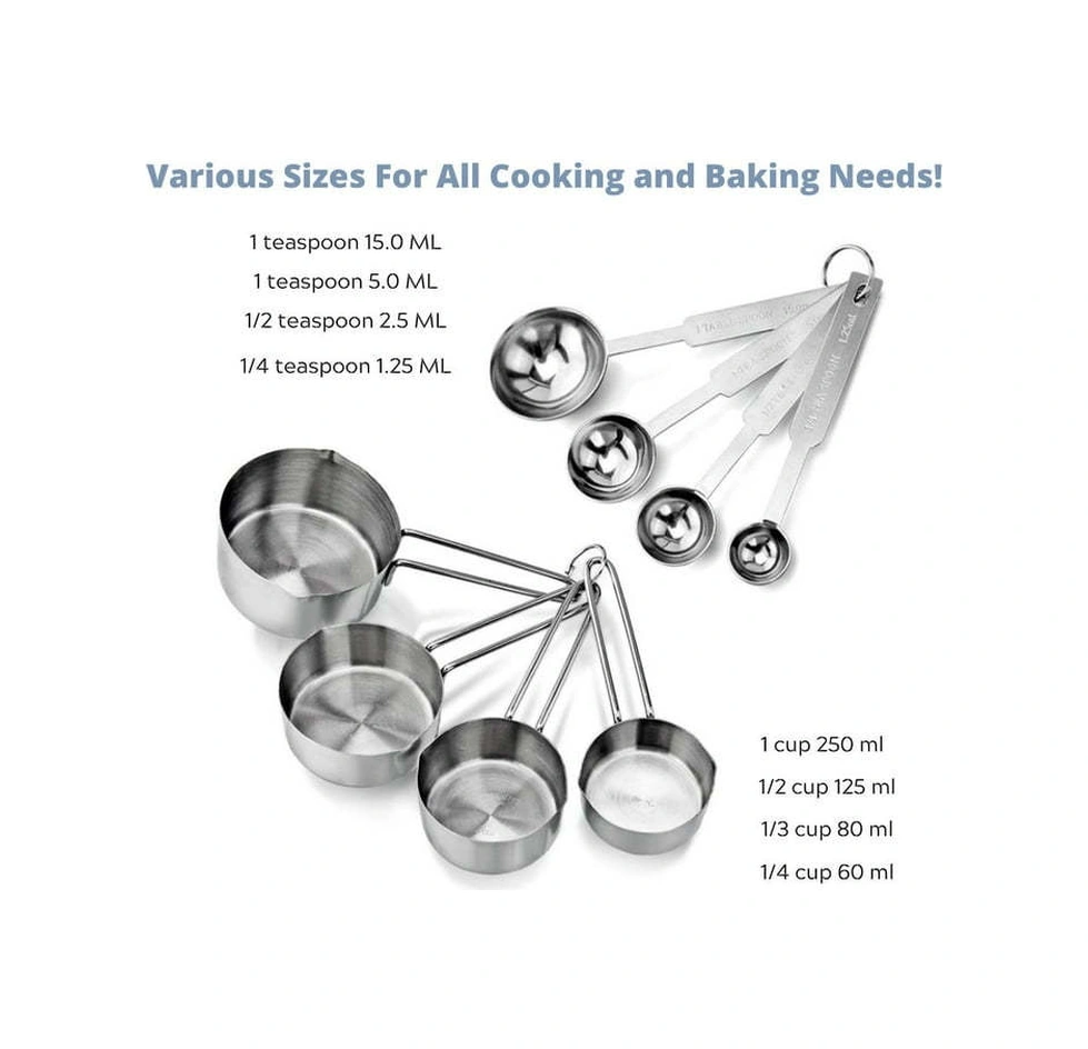 Konesam Stokelebilir 8 Parça Paslanmaz Çelik Ölçü Kase Ve Kaşık Seti - Pişirme Ve Pastacılık İçin Dayanıklı Ölçü Araçları