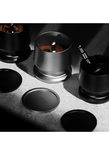 Wezone 58mm Çelik Kahve Toz Toplayıcı - Kapağı Ve Basma Aleti İle 3'lü Set, Espresso Torbası İçin Düzenleyici, Lehimli Ve Sağlam Siyah