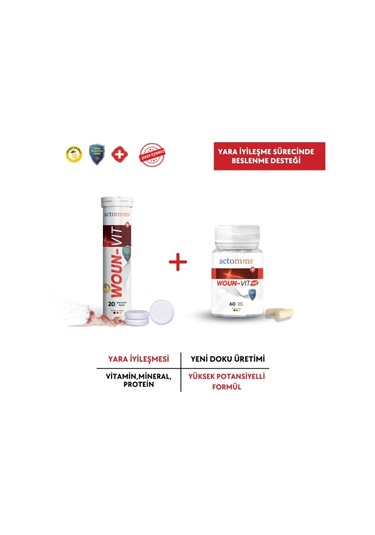 Actomins Woun-vit 20 Efervesan Tablet + Woun-vit Plus 60 Vegan Kapsül