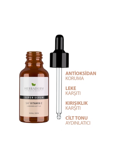 Herbaderm Superserum Saf Vitamin C Antioksidant Aydınlatıcı Kırışıklık Karşıtı Doğal Serum 30 ML