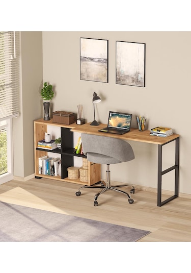 Gardenya L Katlanır Kitaplıklı Çalışma Masası Atlantik Çam - Antrasit