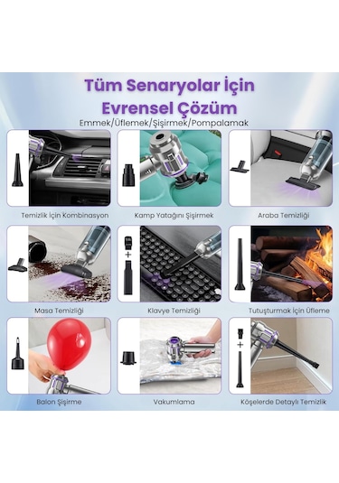 Yeni 16000pa Güçlü Portatif Vakumlu Kablosuz Üflemeli Mini Araç Süpürgesi Gri