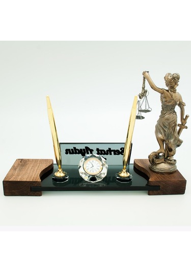 Avukatlara Özel İsimlik Adalet Themis Heykeli Masif Masa İsimliği