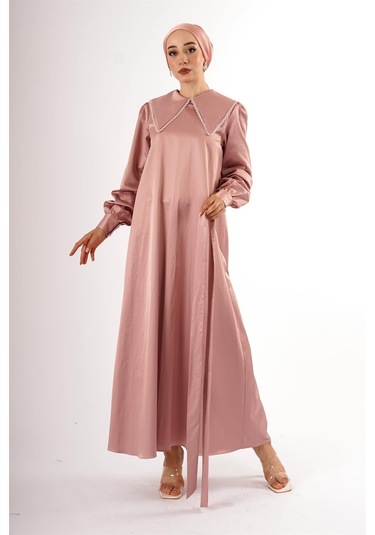 Pamuk Saten Pudra Elbise Beyaz