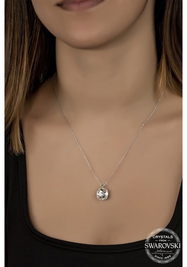 Union Swarovski Crystal Kadın Cushion Square Gümüş Kolye