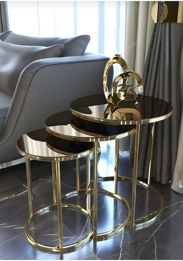 Zigon sehpa,metal zigon sehpa,servis sehpası,çay zigon sehpası,3'lü zigon sehpa,kaliteli sehpa  Renk bronz