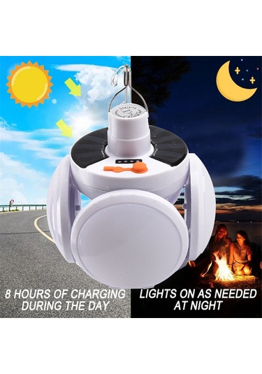 Güneş Enerjili Kamp Lambası Usb Şarj Edilebilir Taşınabilir Acil Durum Lambası Beyaz