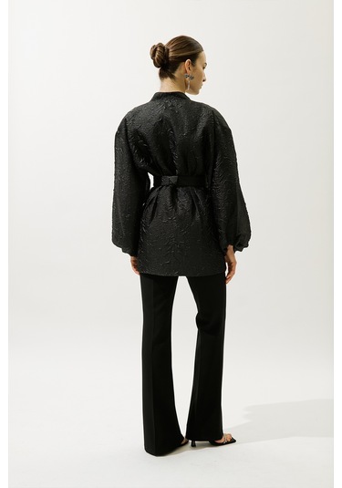 Jakar Organze Kimono Siyah Siyah