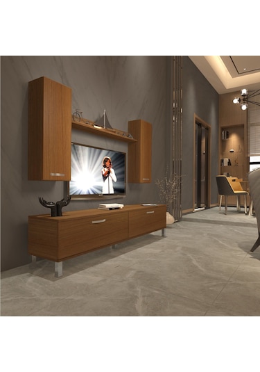 Decoraktiv Eko 7 Slm Std Krom Ayaklı Tv Ünitesi Tv Sehpası Ceviz