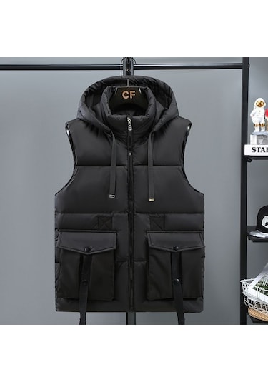 Erkek Pamuklu Yelek Sonbahar Ve Kış Kalın Öğrenci Kapüşonlu Yelek Ceket Şık Yelek Sıcak Yelek Haki