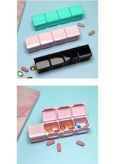 Mini Dört Izgaralı İlaç Kutusu - Siyah