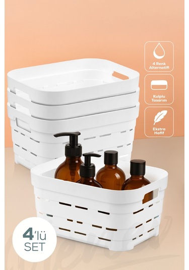 Vienev 4'lü 3,8 Litre Delikli Saklama Kutusu Beyaz Beyaz
