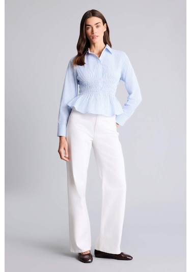 Defacto Fıtted Çizgili Poplin Gömlek H0347ax26spbe306 Mavi-be306