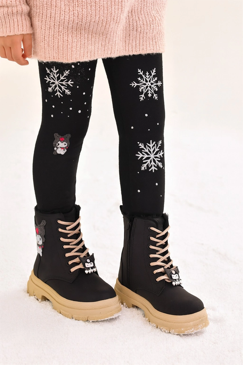 Kız Çocuk Figür Detaylı Fermuarlı Bot Siyah