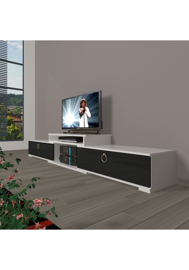 Decoraktiv Flex 4 Mdf Gold Tv Ünitesi Tv Sehpası Beyaz - Siyah