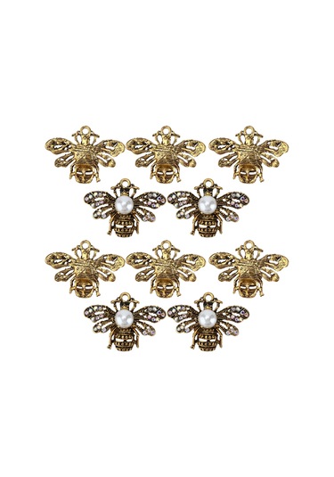 Lemestar Gümüş Altın Renkli Ab Pırlanta Arı Desenli Broş 10 Adet , 2.5x3.5cm, Allüminyum Malzeme, Giyim Ayakkabı Çanta Dekorasyon Aksesuarı Çok Renkli