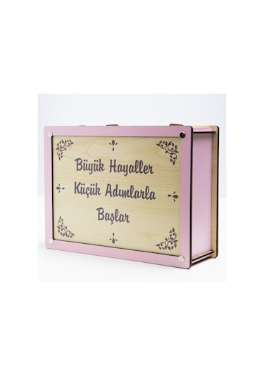 Deep Creative Parabox Hedef Kumbarası Pembe-krem Rengi Ahşap Kilitli