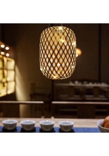 Bambu El Dokuma Abajur Işık Kapak Retro Tarzı Toz Geçirmez Dekorasyon Avize Yaşam İçin Naturel Bambu