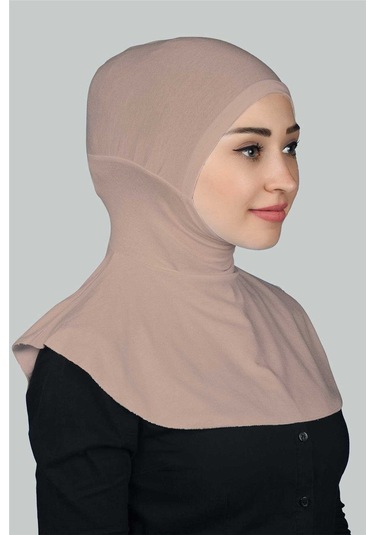 Kadın Tesettür Pratik Boyunluklu Hijab - Sporcu Bone Pudra