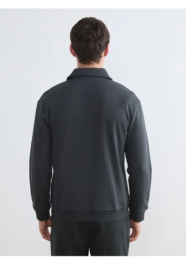 Lc Waikiki Antrasit Fermuar Kapamalı Polo Yaka Erkek Sweatshirt