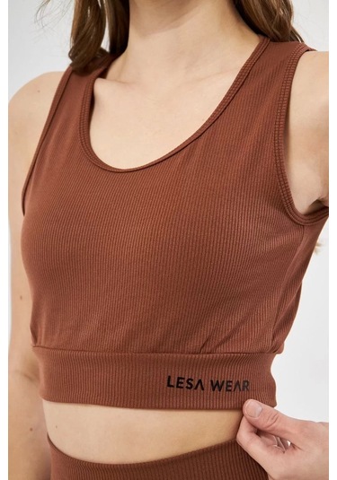 Kadın Fitilli Baskılı Crop - Kahve Kahve