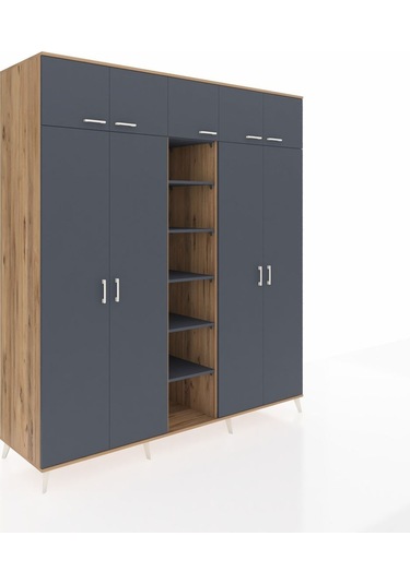 Kronos Dolap 18 Raflı 9 Kapaklı 220x59x243 Çam-antrasit/antrasit Antrasıt/antrasıt