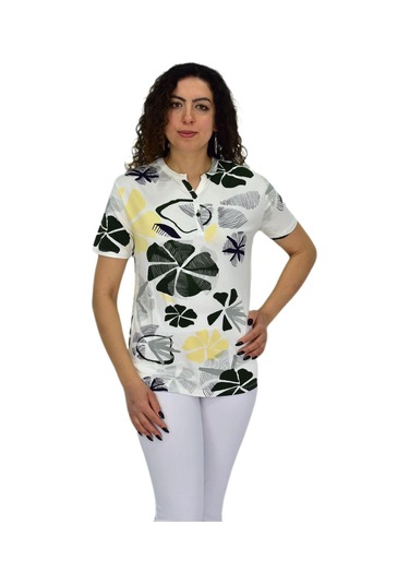 Kadın Kısa Kol Baskılı Bluz Bgl-st04697 Krem