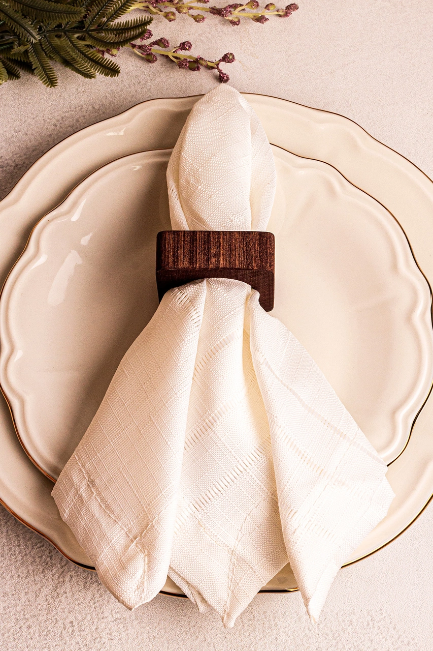 Snippy Tovy - 6'lı Ahşap Peçetelik Servis Peçete Halkası Kahverengi