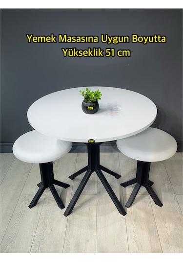 Tabure Beyaz Deri Puf Makyaj Masası Sandalyesi Metal Sandalye