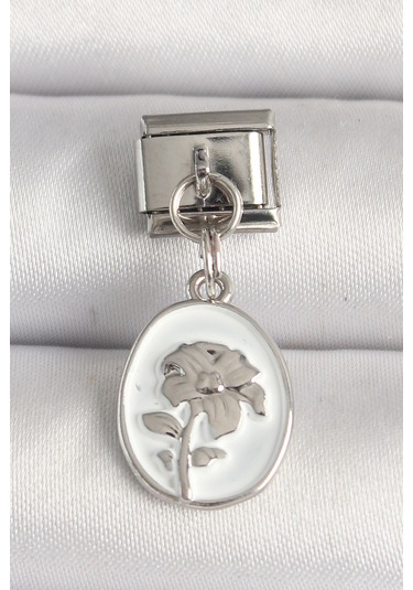 316l Çelik Gümüş Renk Çiçek İşlemeli Beyaz Portre Model Nomination Charm Çok Renkli