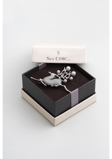 Ren Geyiği 18 Ayar Beyaz Altın Kaplama Gümüş Broş Beyaz Altın Kaplama