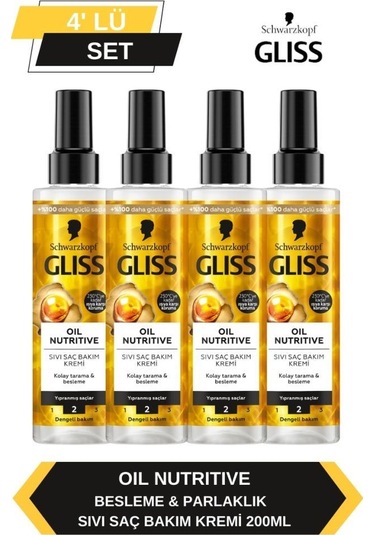 Gliss Oil Nutritive Sıvı Saç Kremi 200ml X 4'lü Set set-hnkl-5128-6031