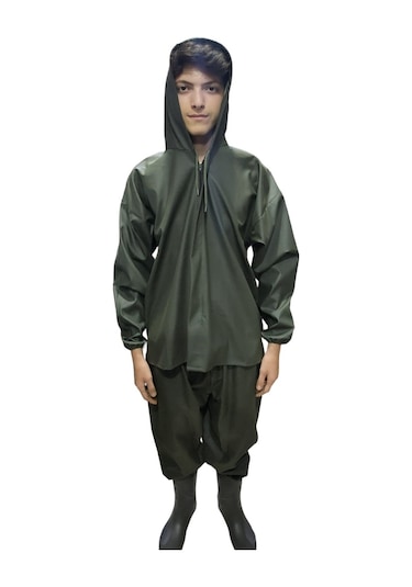 Haki Fermuarlı Su Rüzgar Geçirmez Alt Üst 3XL Yağmurluk Haki