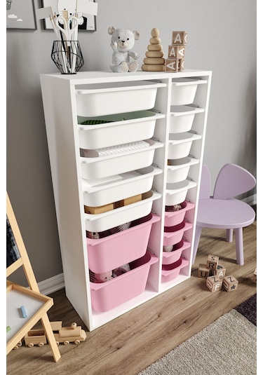 %100 Mdf - Xl Duo 16 Sepetli Oyuncak Dolabı Pembe