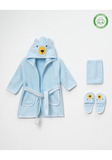 Ayılı Bornoz Takımı 1-2 Yaş Mavi