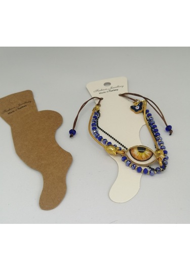 Glamglamour Mavi Kristal Boncuklu Sarı Gözlü Çoklu Kadın Halhal 2024017 Çok Renkli