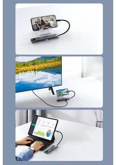 8-in-1 Type-c Çoklu Hub Adaptör Dönüştürücü Hdmı 4k, Usb 3.0, Sd/tf Kart Okuyucu, Pd Şarj, Rj45 Ethernet Laptop Ve Tablet Uyumlu
