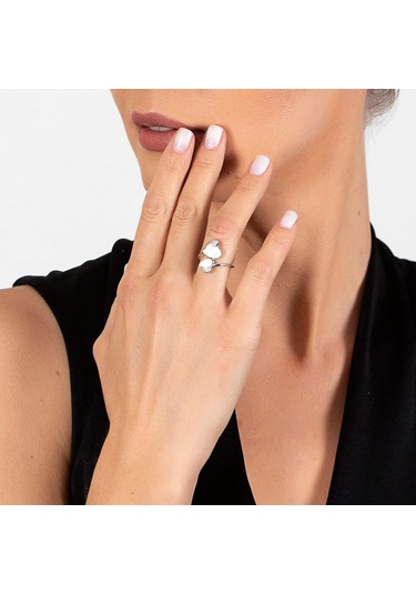 Sedef Taşlı Kalp Tasarım 925 Ayar Gümüş Kadın Yüzük (475777218)