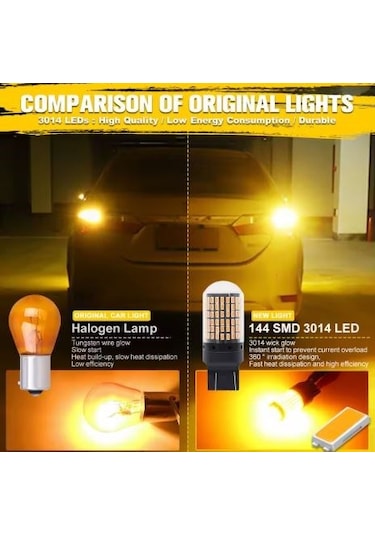 T20 Turuncu 7443 Canbus 144 Led Oto Gündüz Led Araba Sinyal Ampül 2 Adet 2 Adet