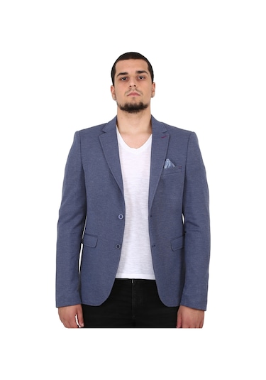 Sposo 5134 Dar Kalıp Örme Kumaş İndigo Erkek Blazer Ceket İndigo