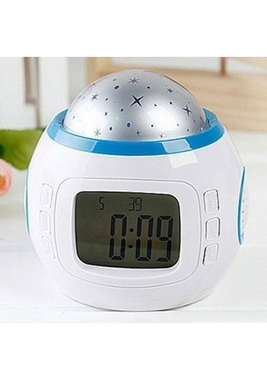 Metabagua Çocuk Müzik Led Yıldız Gökyüzü Projeksiyon Gece Işık Dijital Çalar Saat Termometre Rhıvk6 Beyaz