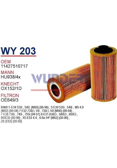 WUNDER WY203 YAĞ FİLTRESİ - RANGE ROVER 4.4 V8