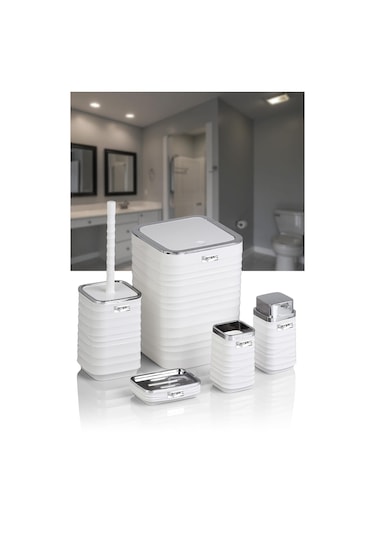 Okyanus Home Luna Beyaz Kromlu Kare 5'li Banyo Seti Beyaz