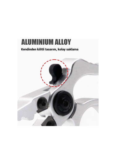 Kilitli Alüminyum Mini Olta Pensi - Halka Açıcı, Misina Makası, Çok Amaçlı Balıkçılık Aleti Gümüş